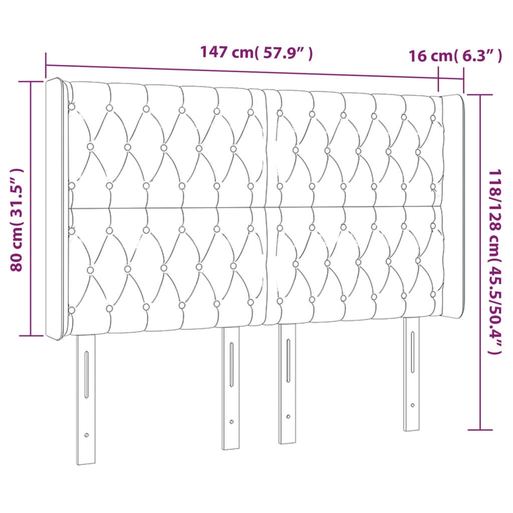 Hoofdbord met randen 147x16x118/128 cm fluweel lichtgrijs