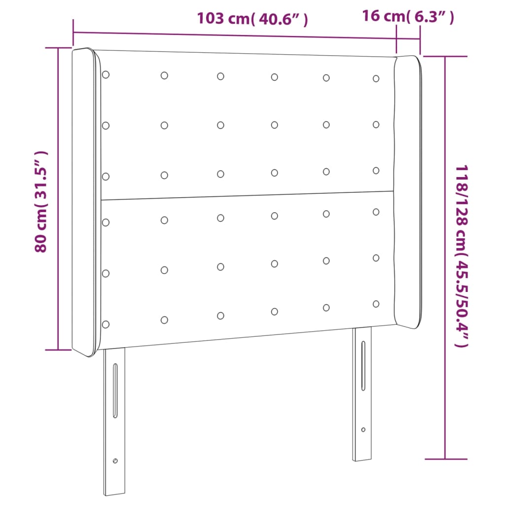 Hoofdbord met randen 103x16x118/128 cm stof zwart