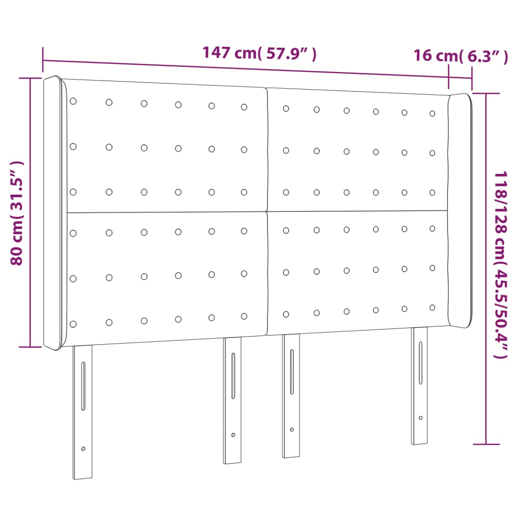 Hoofdbord met randen 147x16x118/128 cm stof donkergrijs