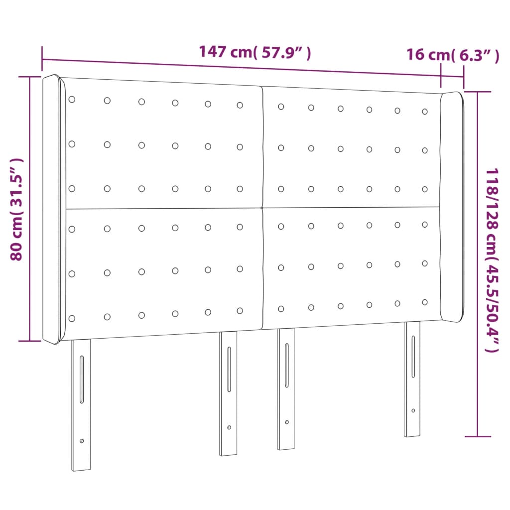 Hoofdbord met randen 147x16x118/128 cm stof zwart