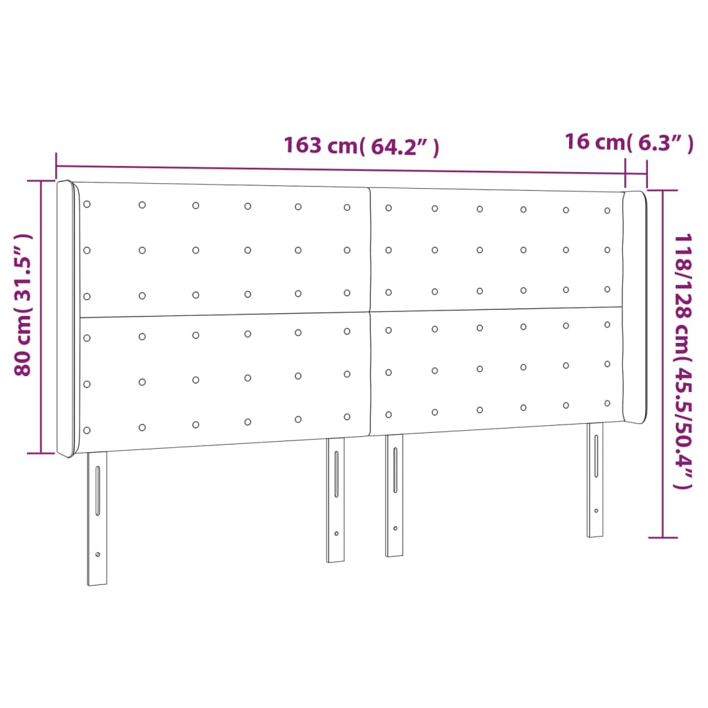 Hoofdbord met randen 163x16x118/128 cm stof lichtgrijs