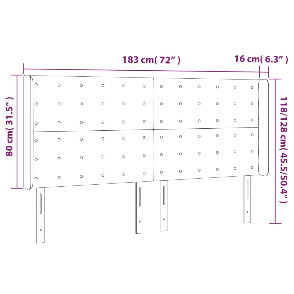 Hoofdbord met randen 183x16x118/128 cm stof zwart