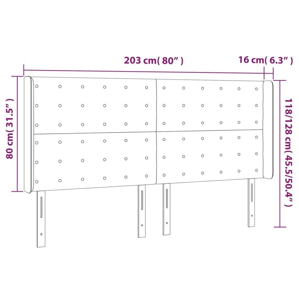 Hoofdbord met randen 203x16x118/128 cm stof zwart