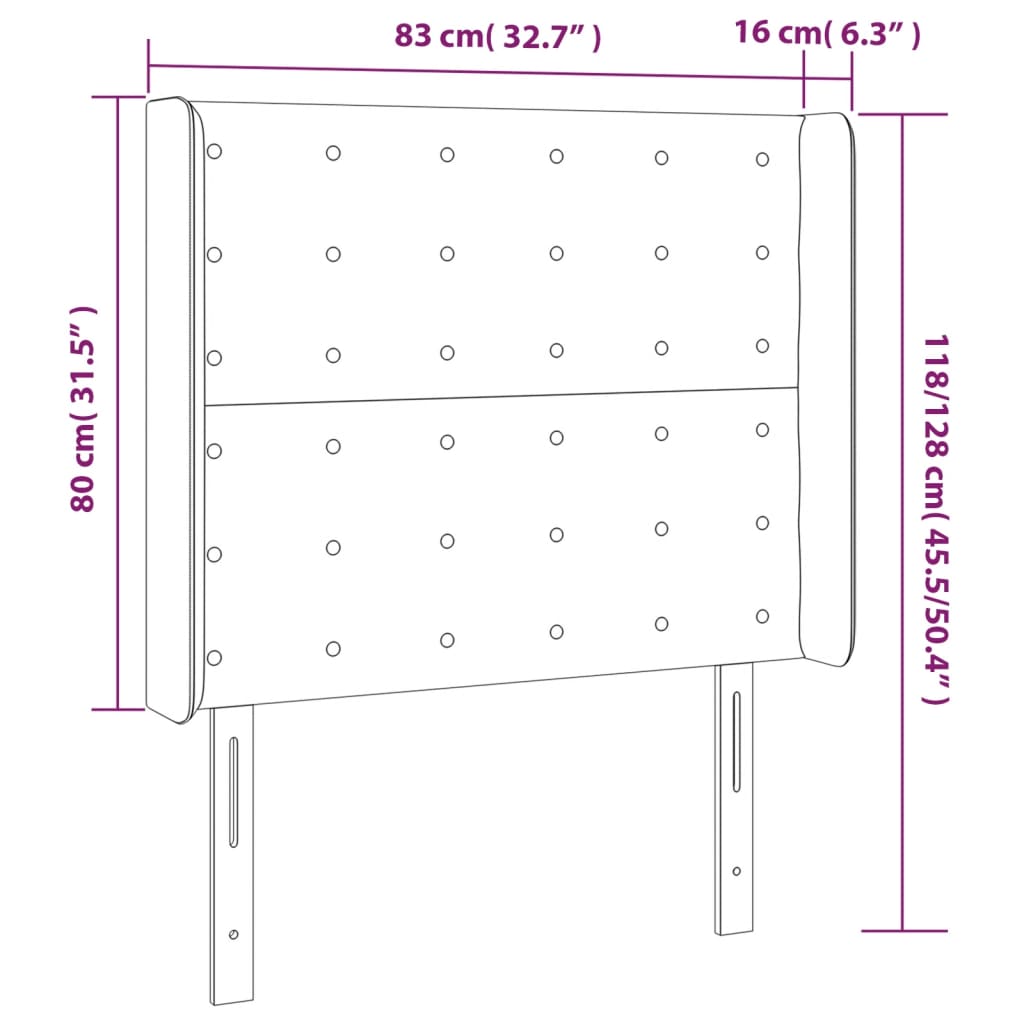 Hoofdbord met randen 83x16x118/128 cm fluweel lichtgrijs