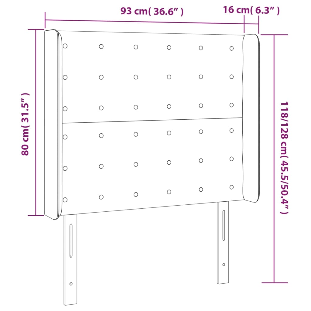 Hoofdbord met randen 93x16x118/128 cm fluweel donkergrijs