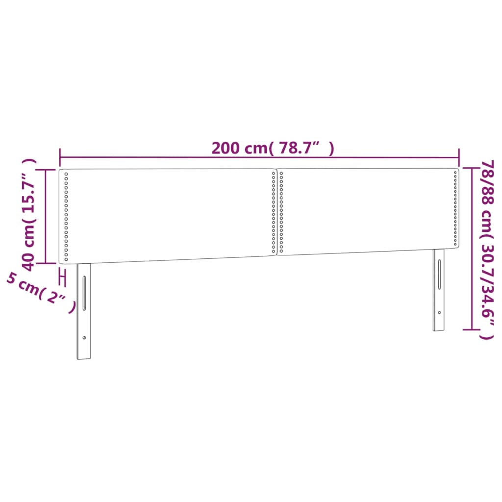 Hoofdbord LED 200x5x78/88 cm stof lichtgrijs