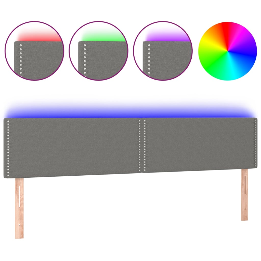 Hoofdbord LED 200x5x78/88 cm stof donkergrijs