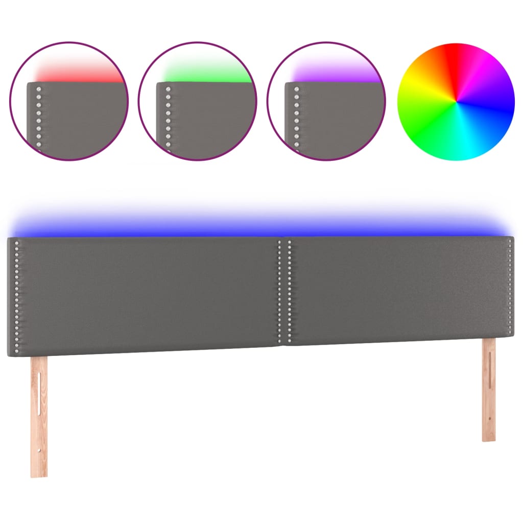 Hoofdbord LED 200x5x78/88 cm kunstleer grijs