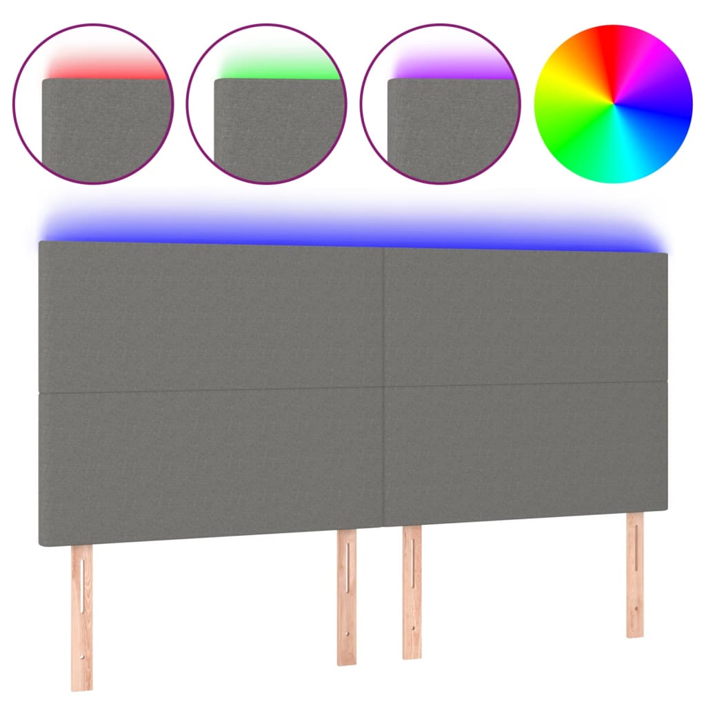 Hoofdbord LED 180x5x118/128 cm stof donkergrijs