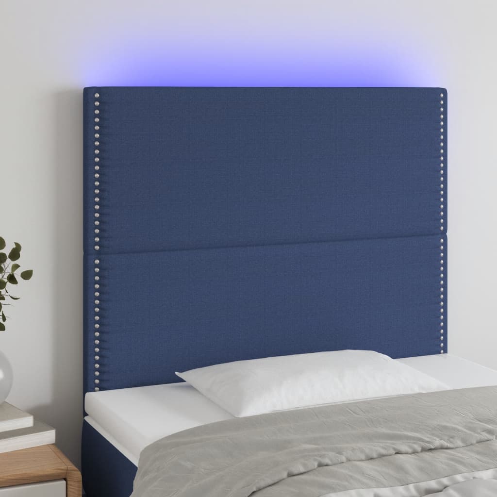 Hoofdbord LED 100x5x118/128 cm stof blauw