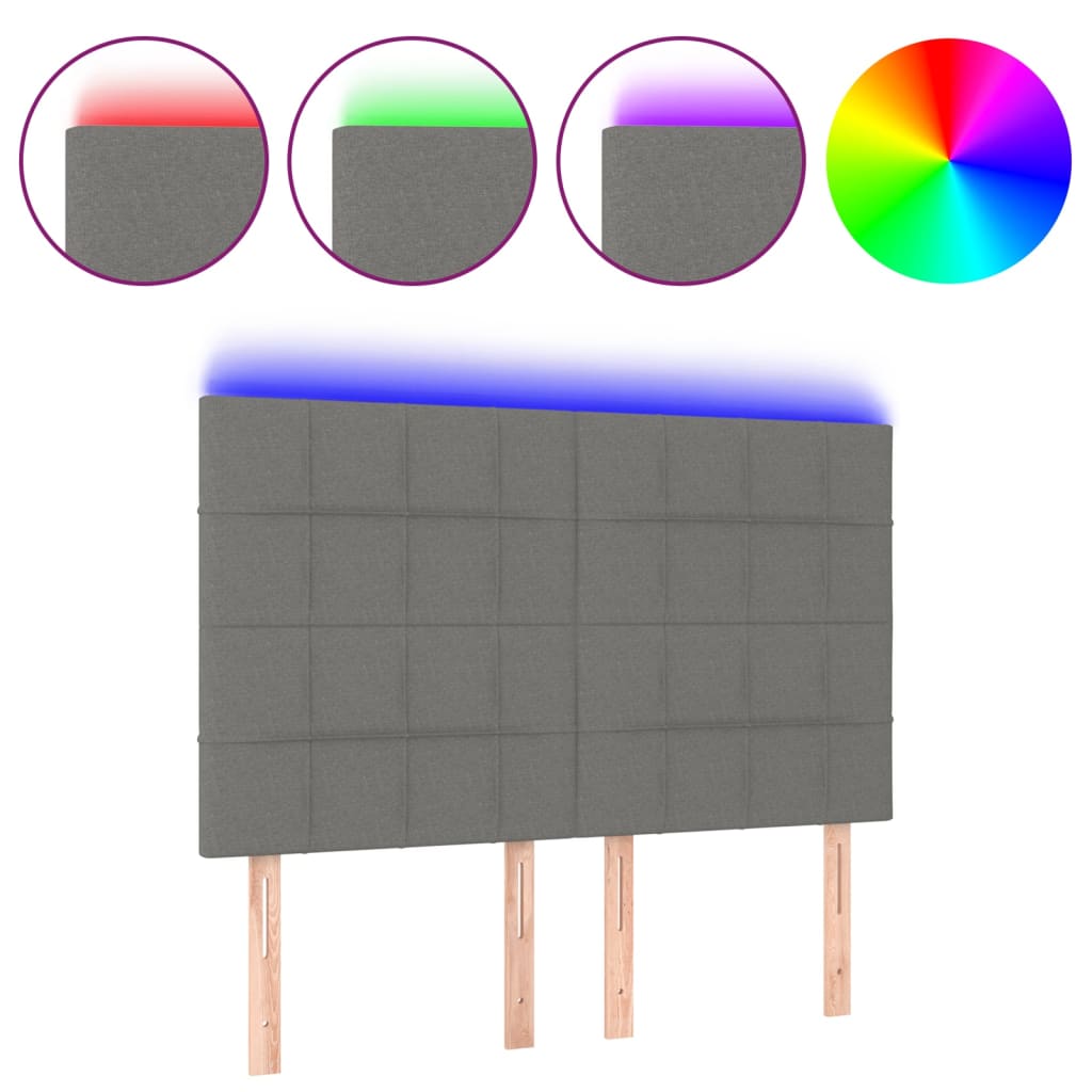 Hoofdbord LED 144x5x118/128 cm stof donkergrijs