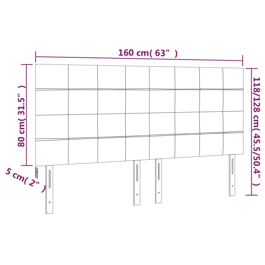 Hoofdbord LED 160x5x118/128 cm stof donkergrijs