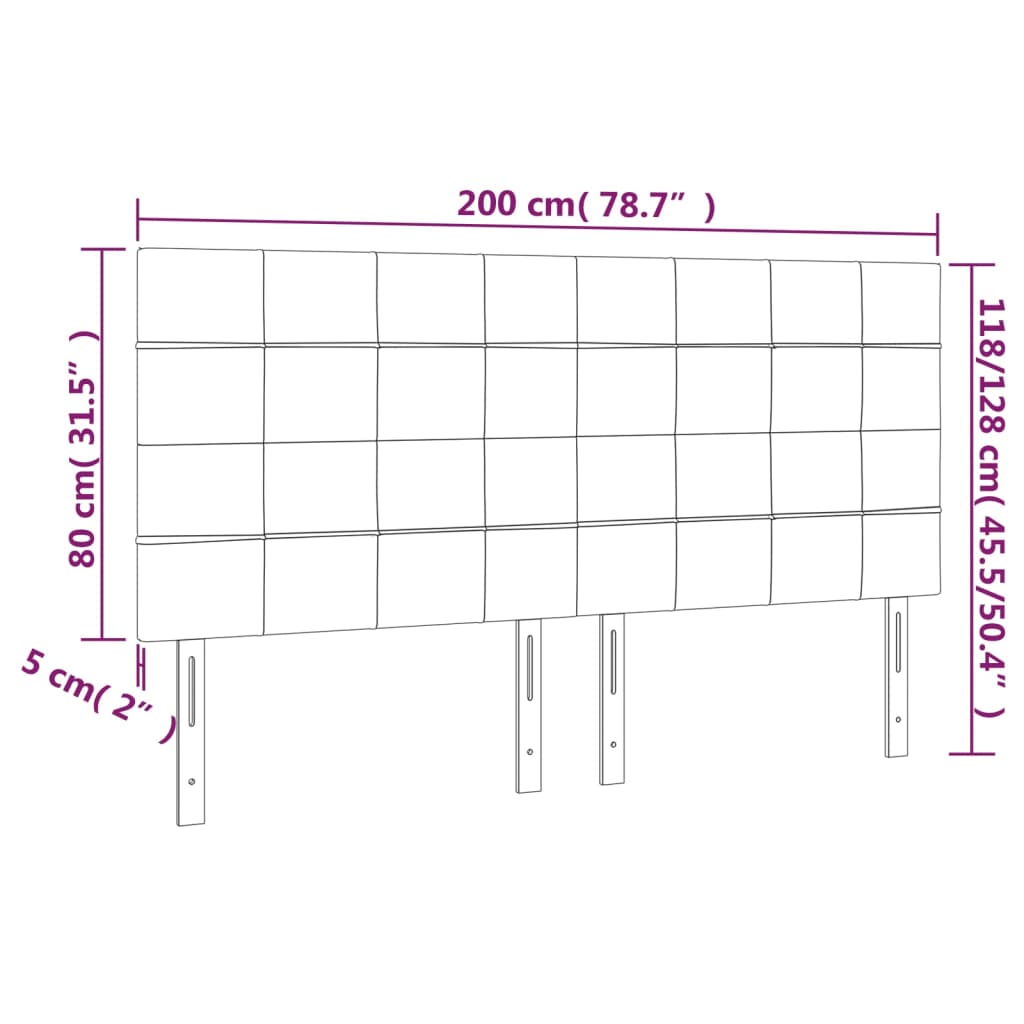 Hoofdbord LED 200x5x118/128 cm stof donkergrijs