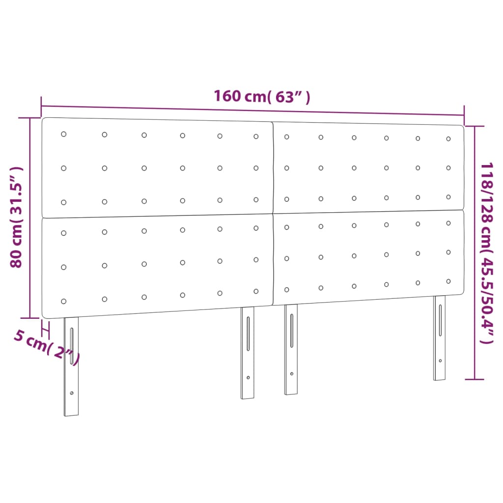 Hoofdbord LED 160x5x118/128 cm kunstleer grijs