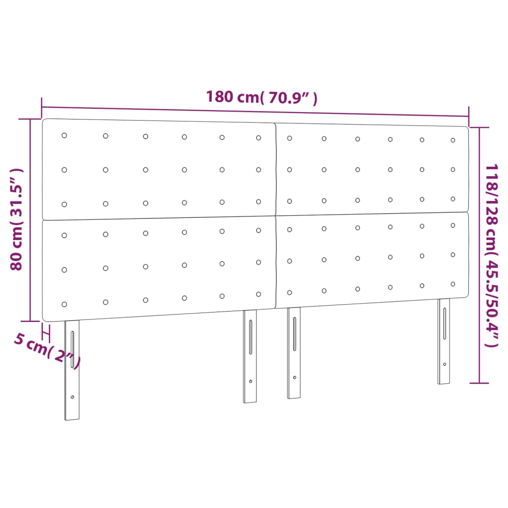 Hoofdbord LED 180x5x118/128 cm kunstleer grijs