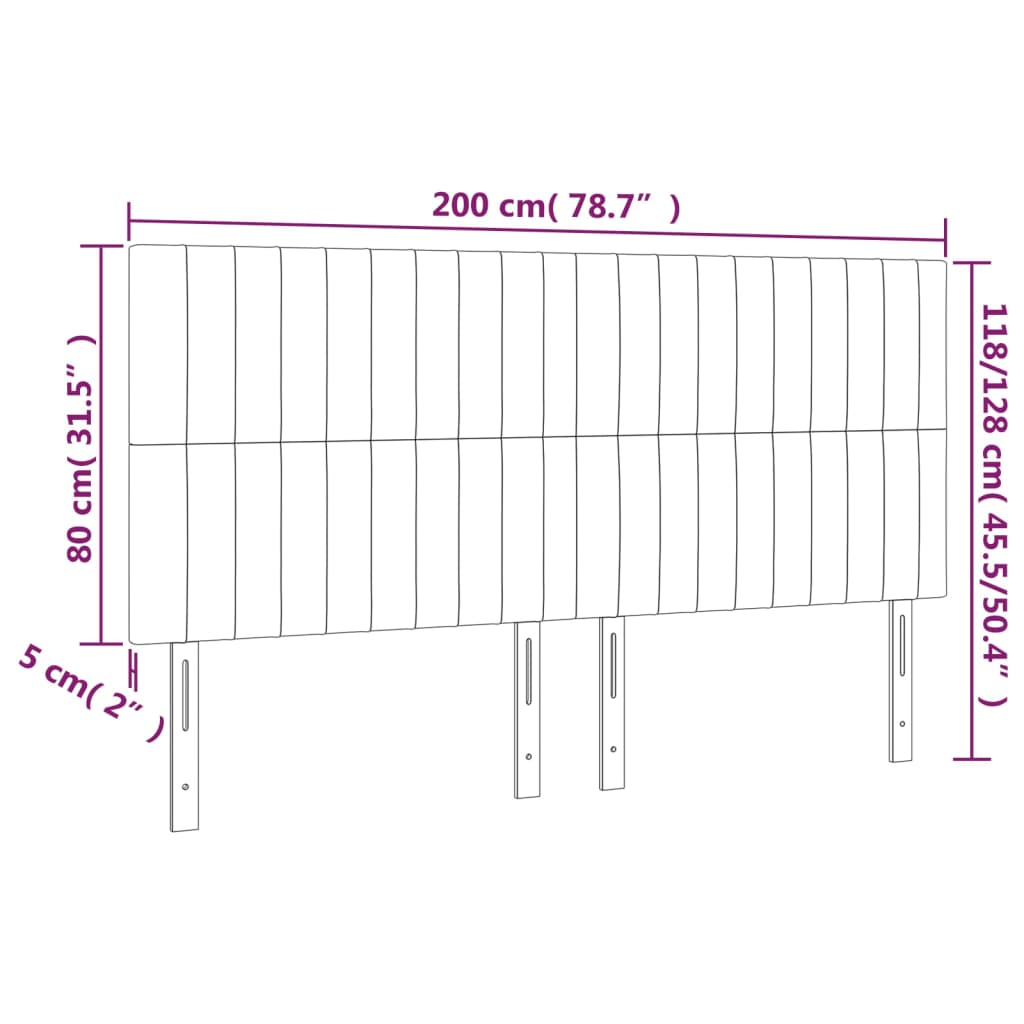 Hoofdbord LED 200x5x118/128 cm stof lichtgrijs