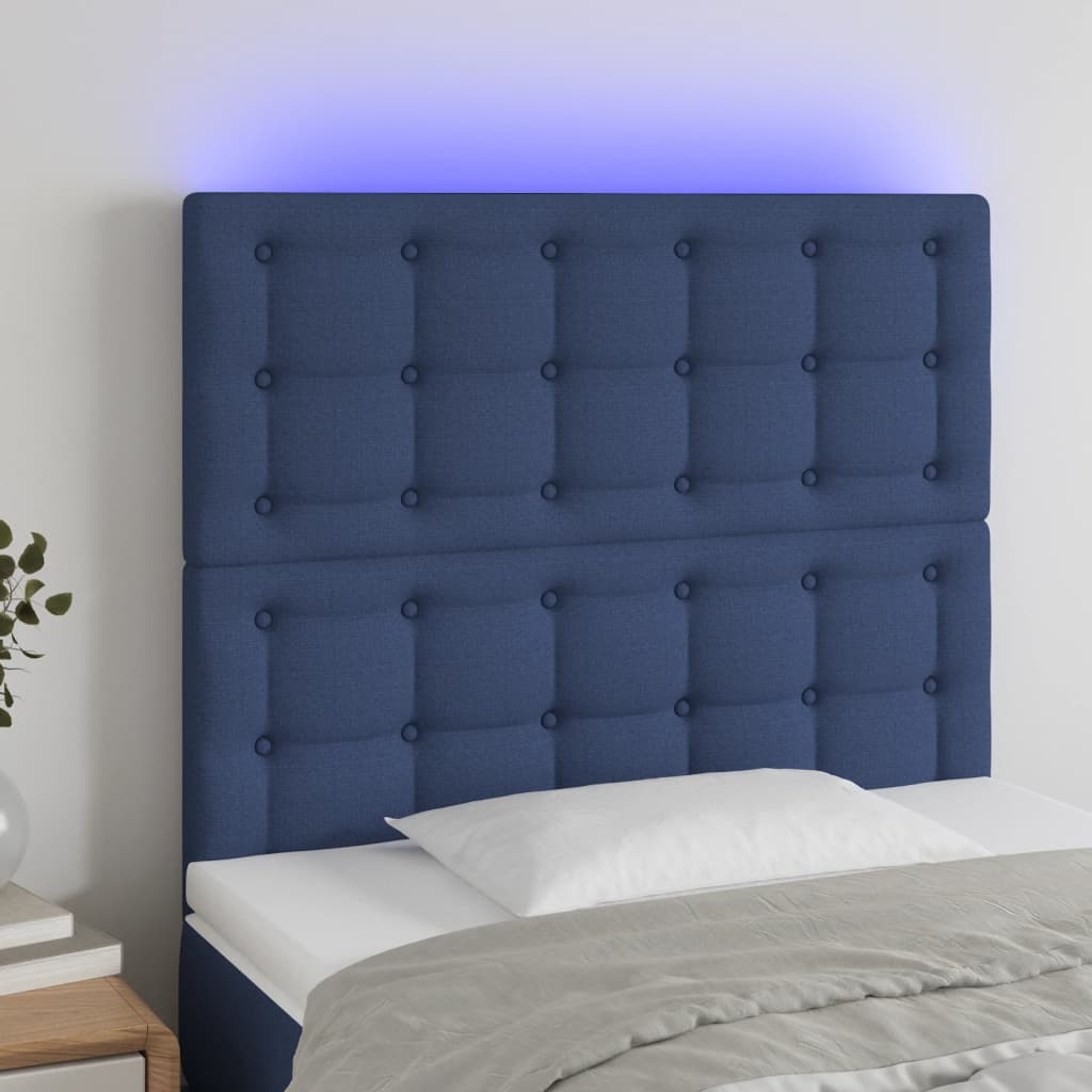 Hoofdbord LED 90x5x118/128 cm stof blauw