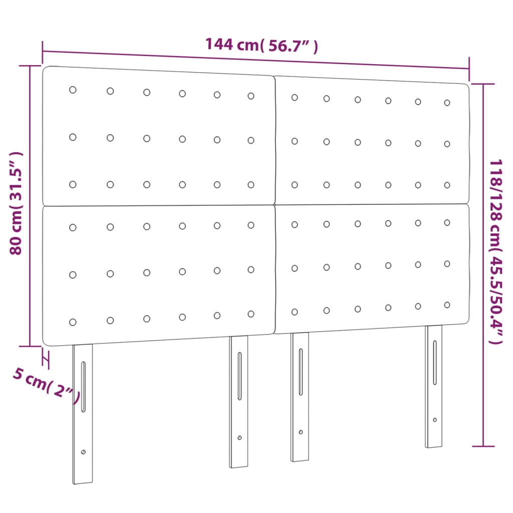 Hoofdbord LED 144x5x118/128 cm stof lichtgrijs