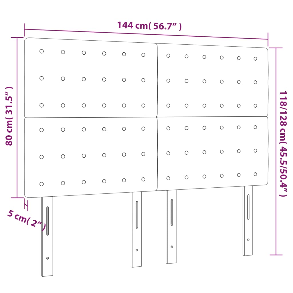 Hoofdbord LED 144x5x118/128 cm stof crèmekleurig