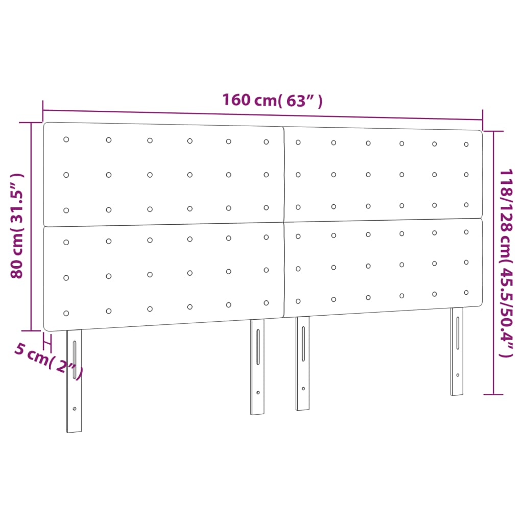 Hoofdbord LED 160x5x118/128 cm stof donkergrijs