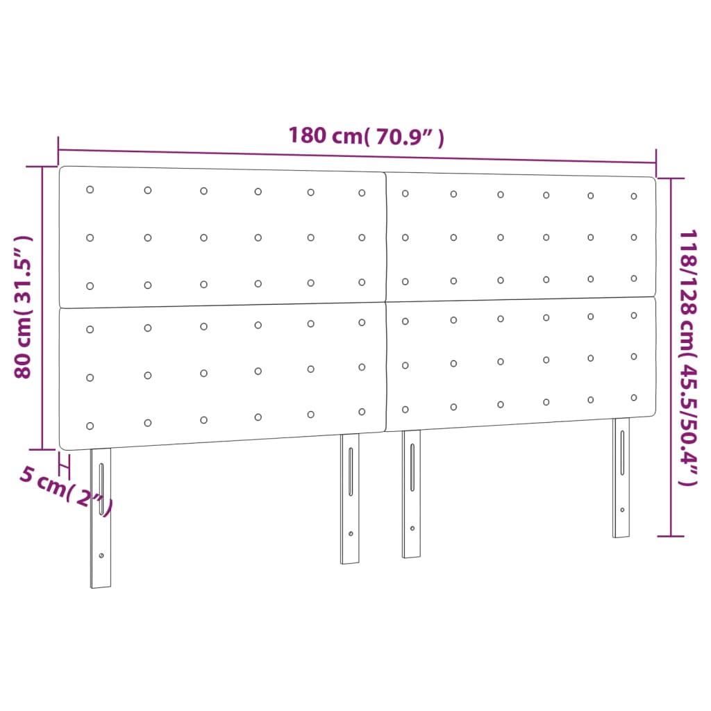 Hoofdbord LED 180x5x118/128 cm stof lichtgrijs