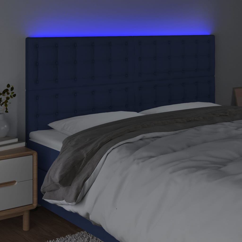 Hoofdbord LED 200x5x118/128 cm stof blauw