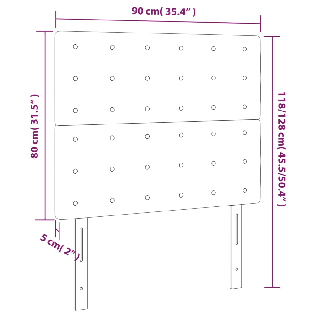 Hoofdbord LED 90x5x118/128 cm fluweel lichtgrijs