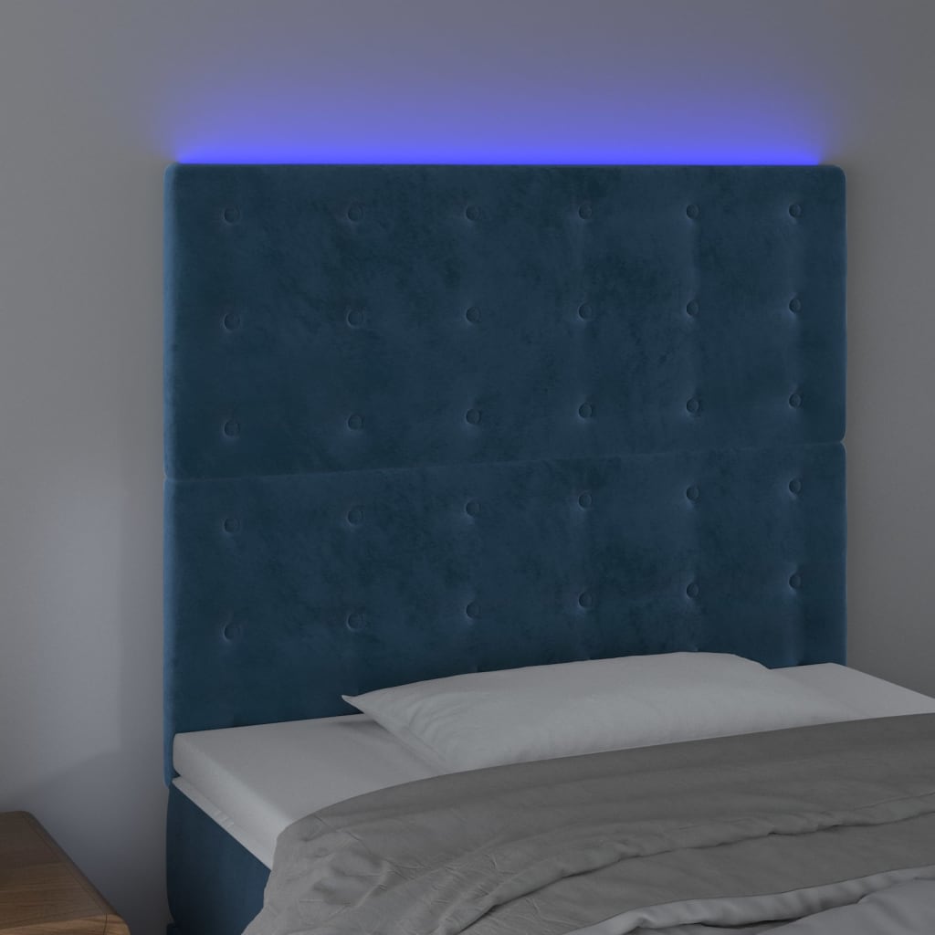 Hoofdbord LED 90x5x118/128 cm fluweel donkerblauw