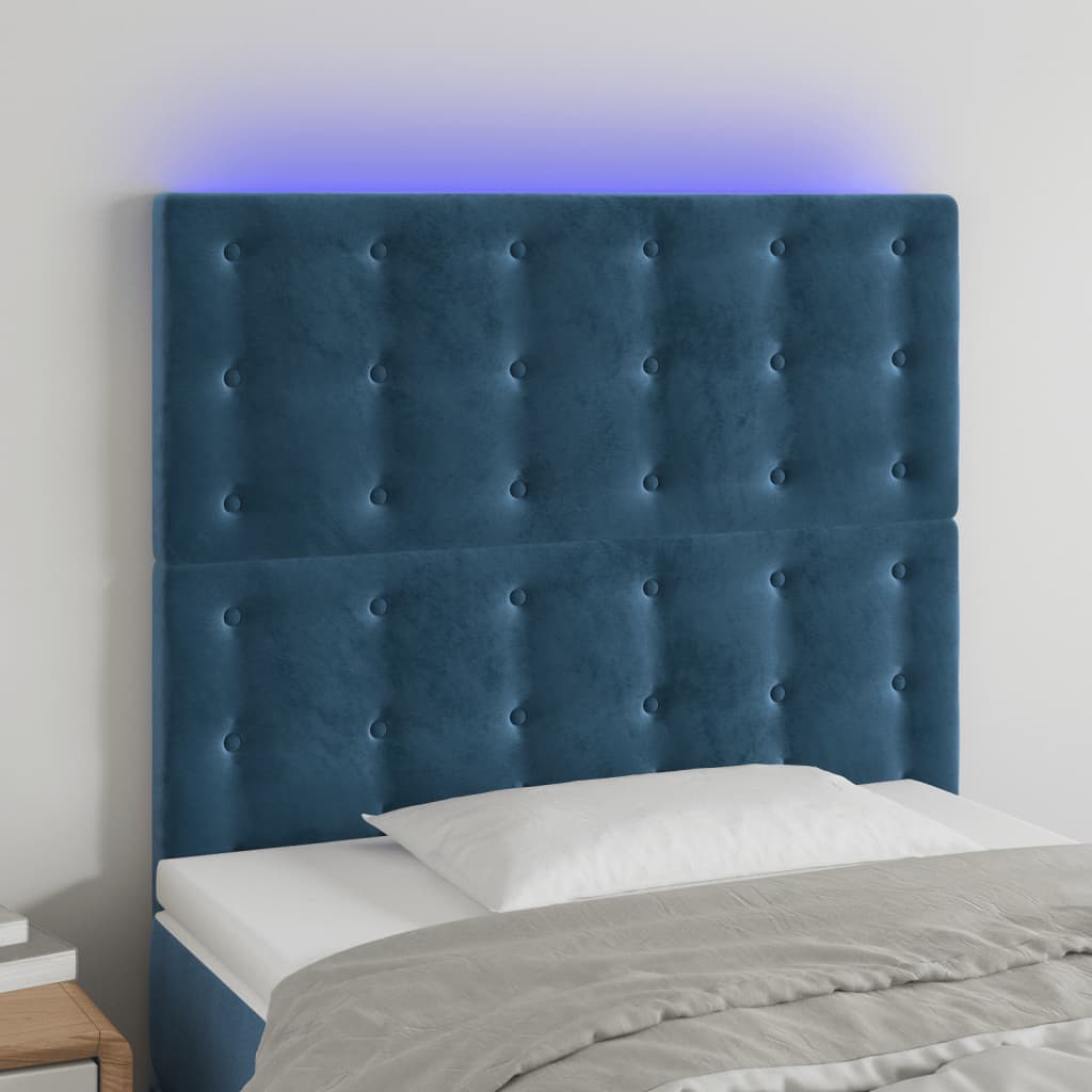 Hoofdbord LED 90x5x118/128 cm fluweel donkerblauw