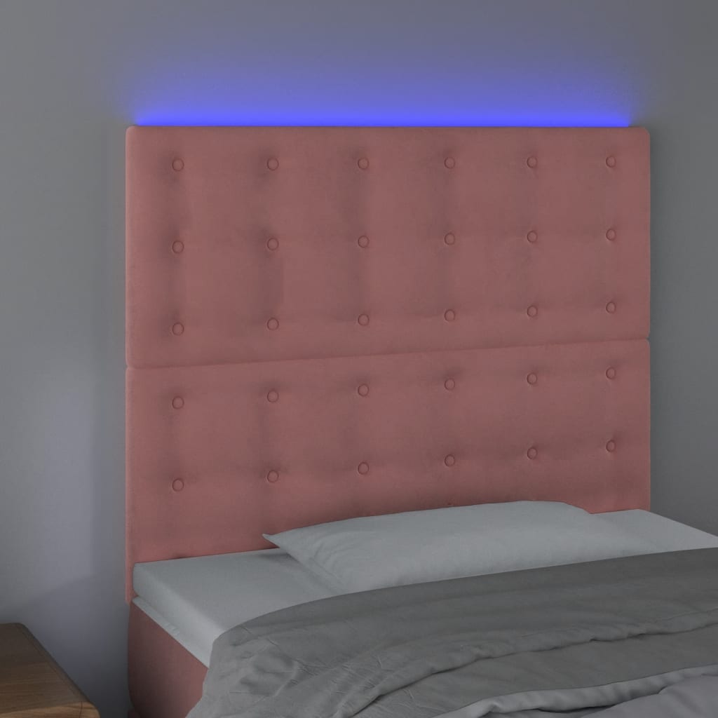 Hoofdbord LED 90x5x118/128 cm fluweel roze