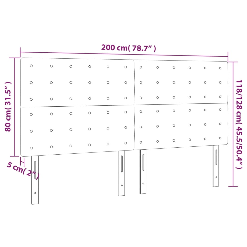 Hoofdbord LED 200x5x118/128 cm fluweel donkergrijs