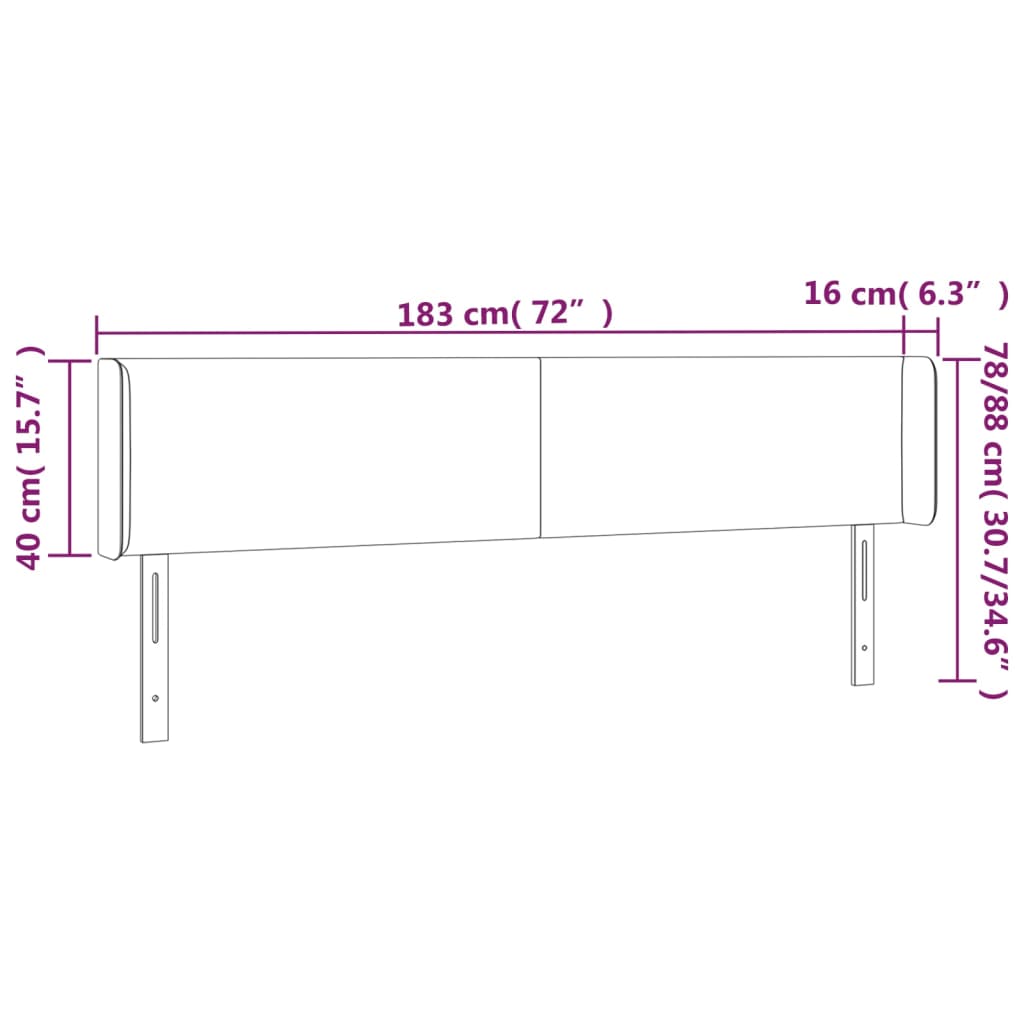 Hoofdbord LED 183x16x78/88 cm fluweel lichtgrijs