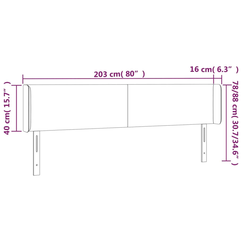 Hoofdbord LED 203x16x78/88 cm fluweel donkerblauw