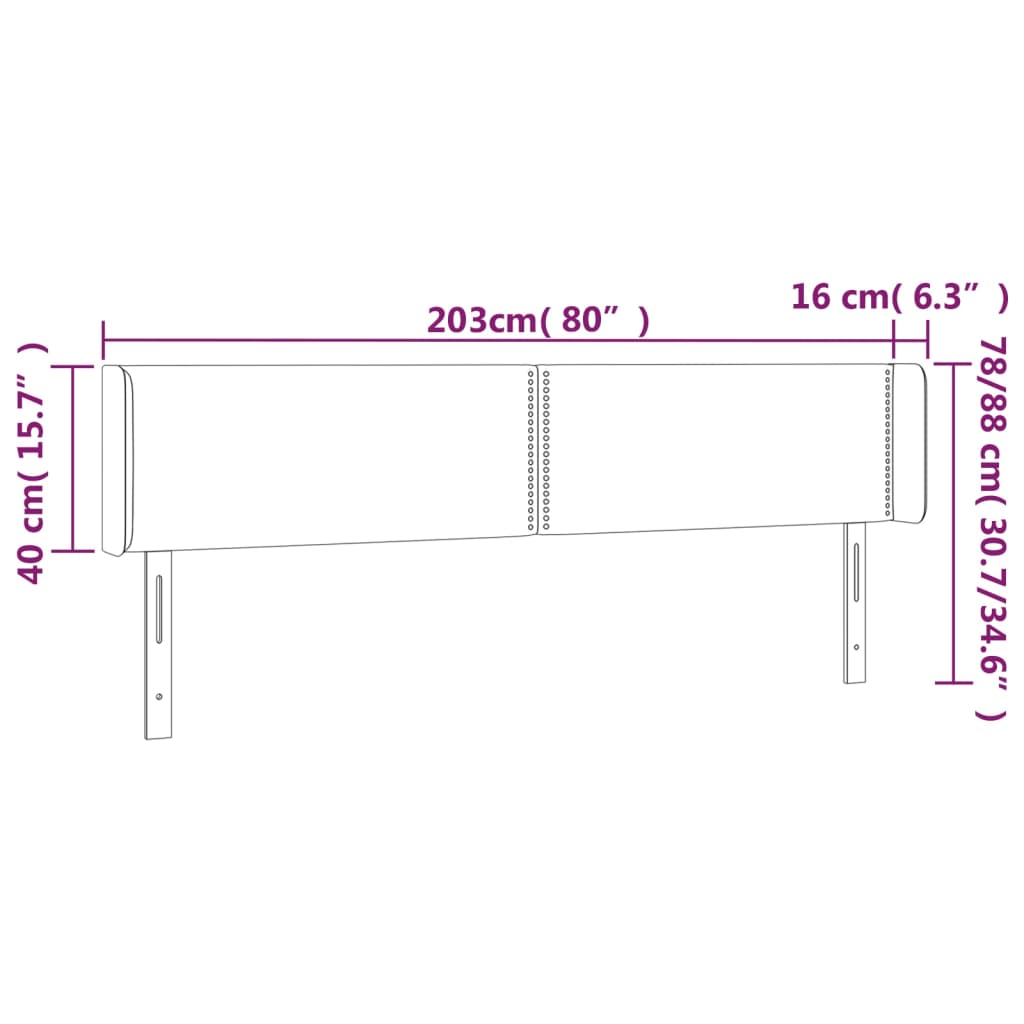 Hoofdbord LED 203x16x78/88 cm fluweel donkergrijs