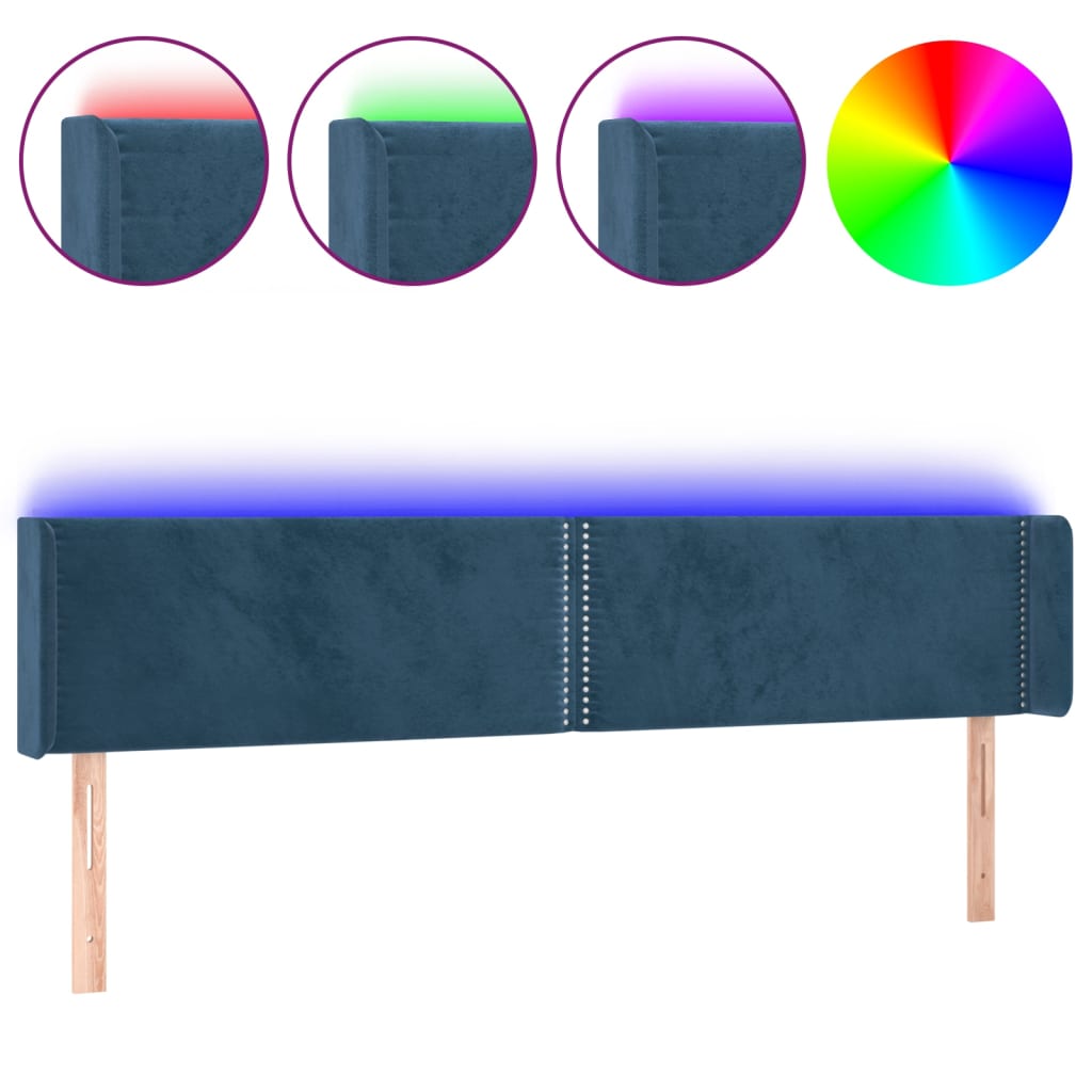 Hoofdbord LED 203x16x78/88 cm fluweel donkerblauw