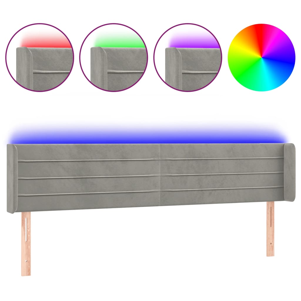 Hoofdbord LED 163x16x78/88 cm fluweel lichtgrijs