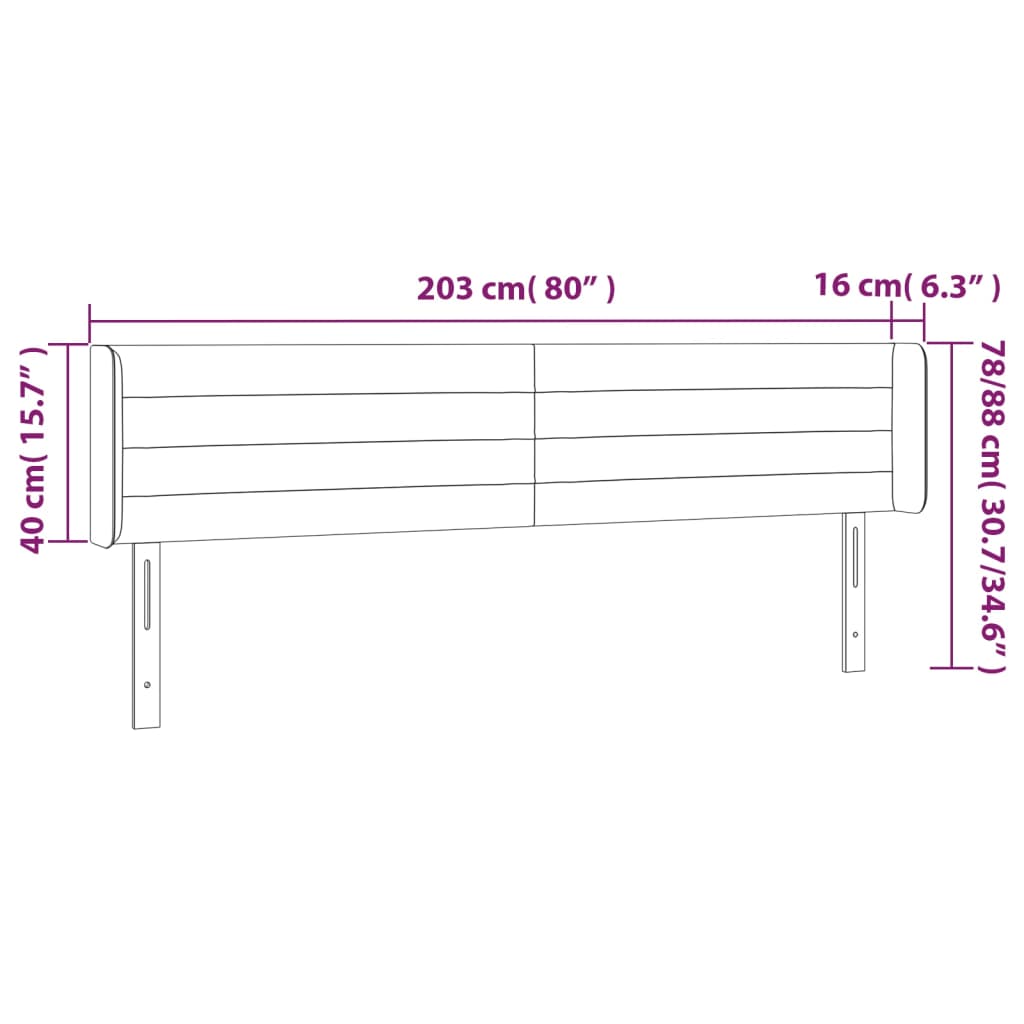 Hoofdbord LED 203x16x78/88 cm fluweel zwart