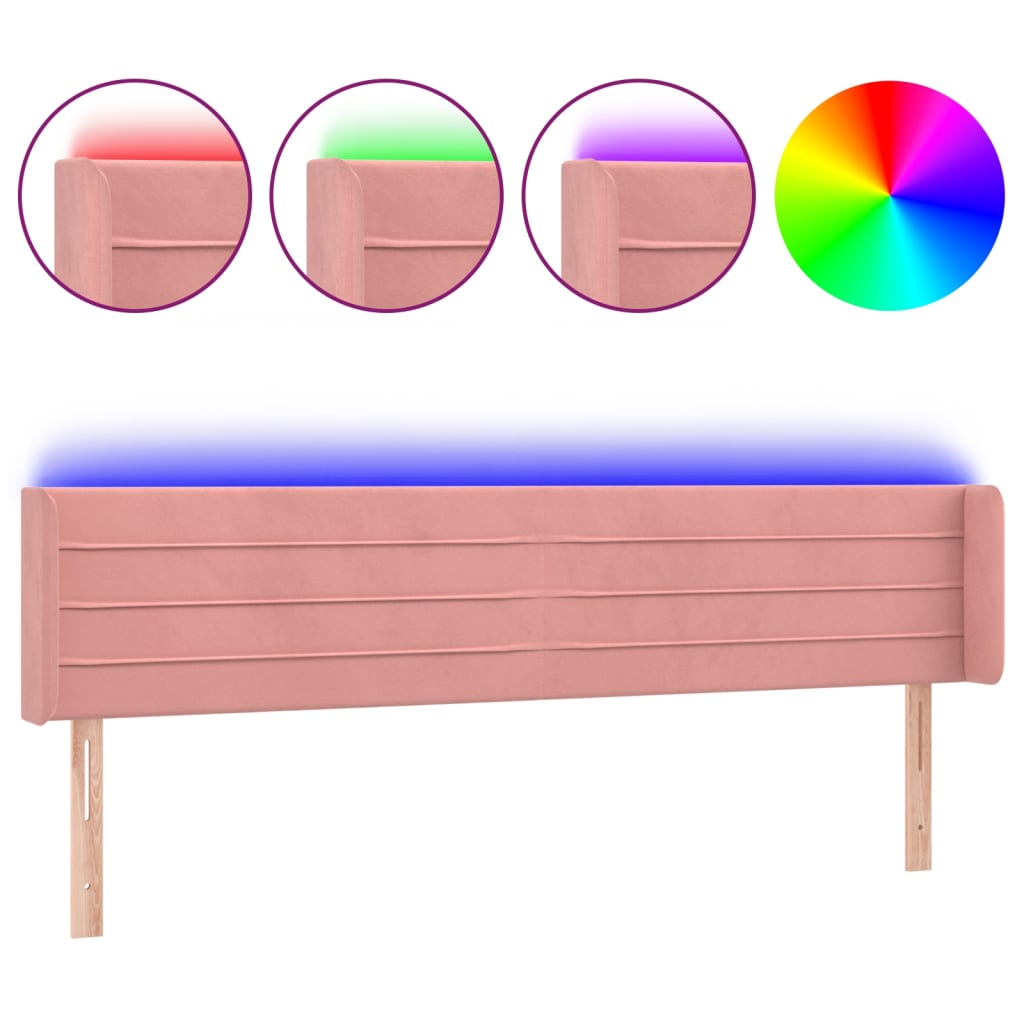 Hoofdbord LED 203x16x78/88 cm fluweel roze