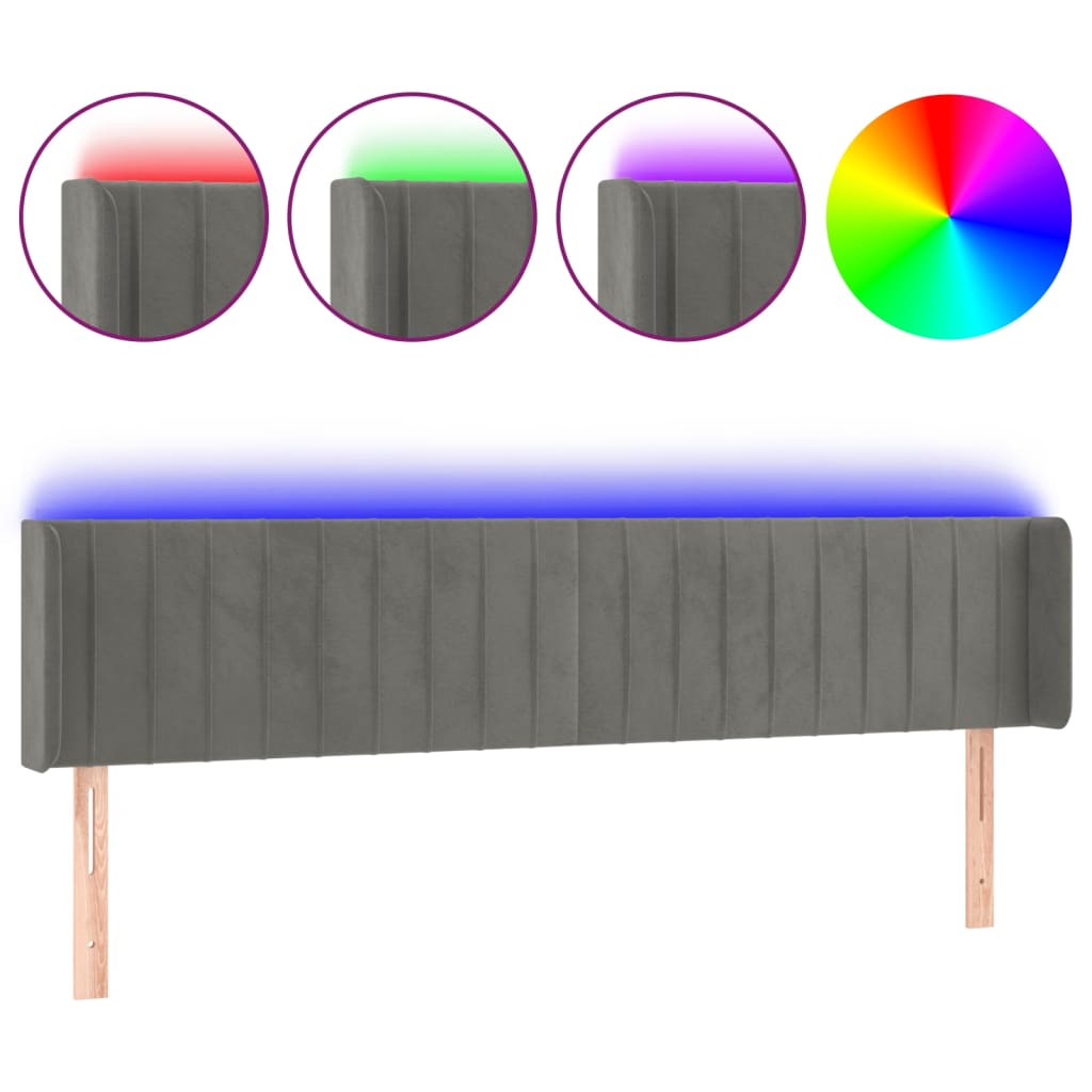 Hoofdbord LED 183x16x78/88 cm fluweel lichtgrijs