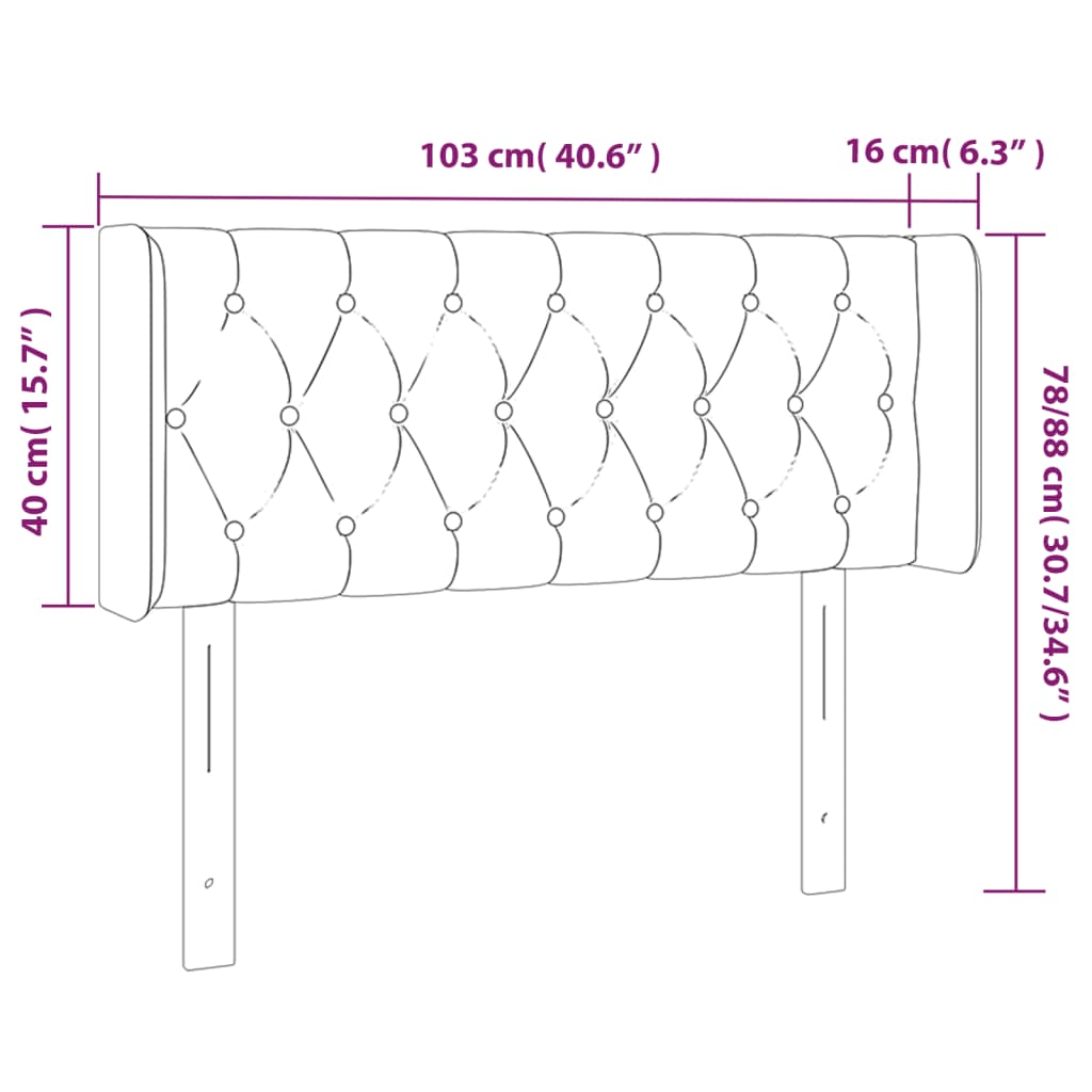 Hoofdbord LED 103x16x78/88 cm fluweel zwart