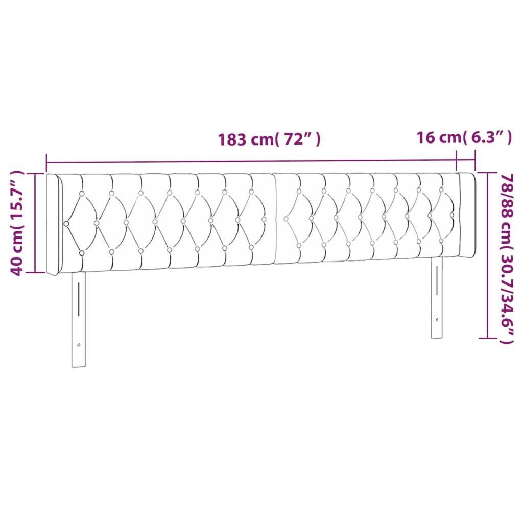 Hoofdbord LED 183x16x78/88 cm fluweel donkergrijs