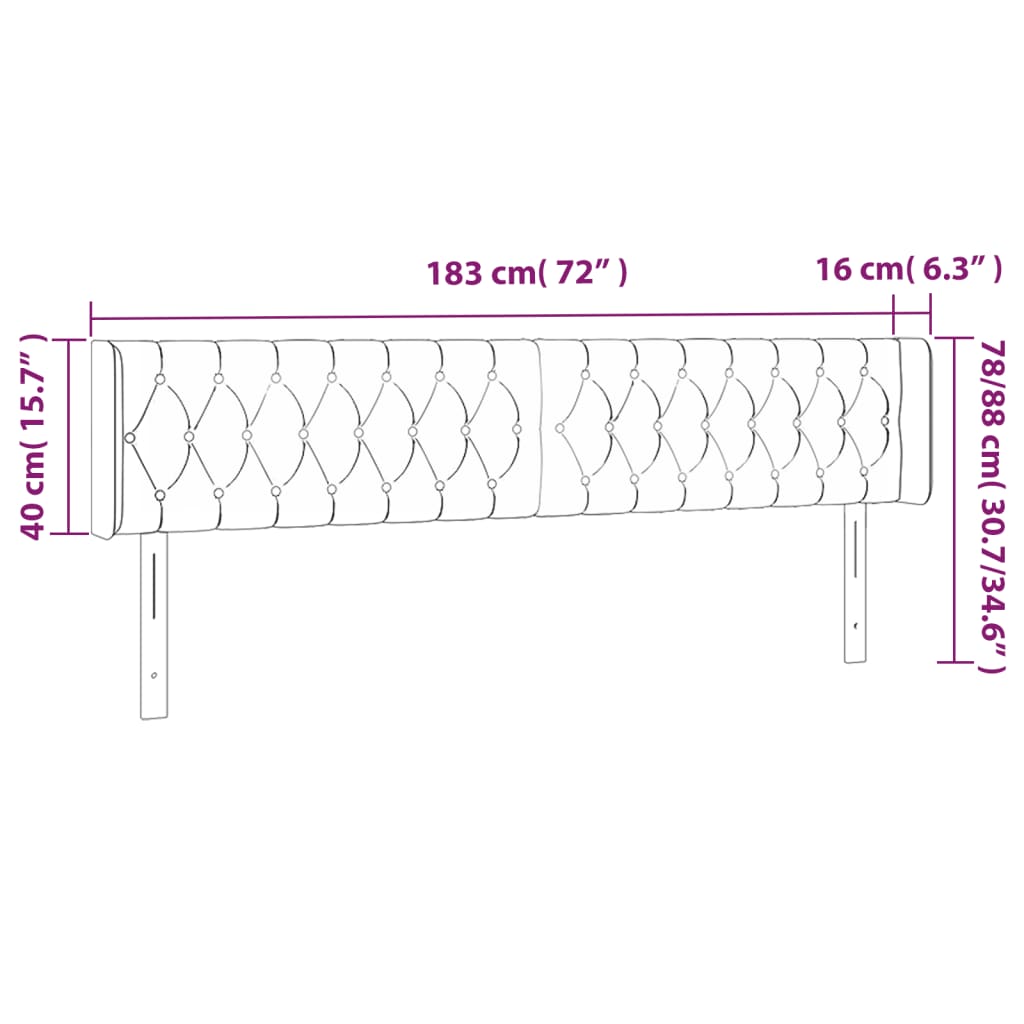 Hoofdbord LED 183x16x78/88 cm fluweel zwart