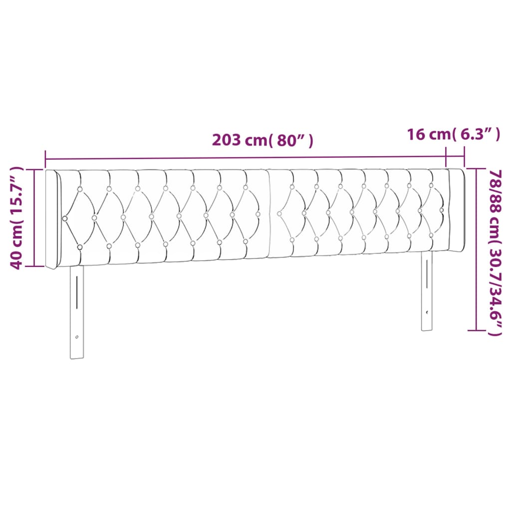 Hoofdbord LED 203x16x78/88 cm fluweel lichtgrijs