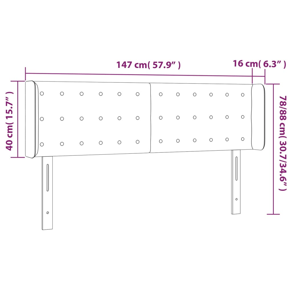 Hoofdbord LED 147x16x78/88 cm fluweel donkergrijs