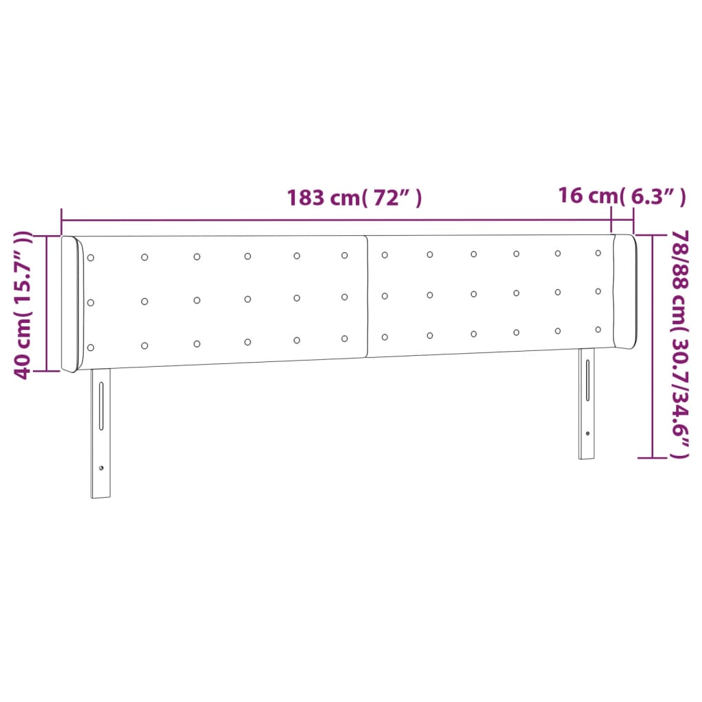 Hoofdbord LED 183x16x78/88 cm fluweel zwart