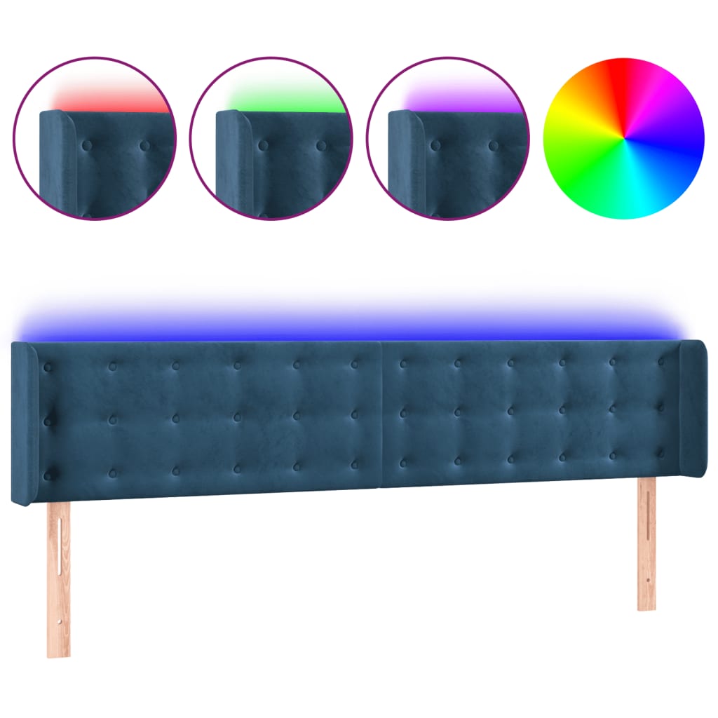 Hoofdbord LED 183x16x78/88 cm fluweel donkerblauw