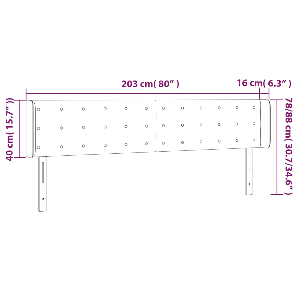 Hoofdbord LED 203x16x78/88 cm fluweel donkergrijs