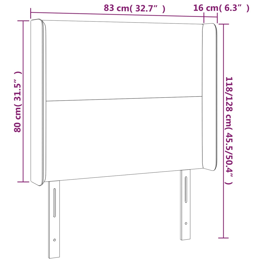 Hoofdbord LED 83x16x118/128 cm stof lichtgrijs