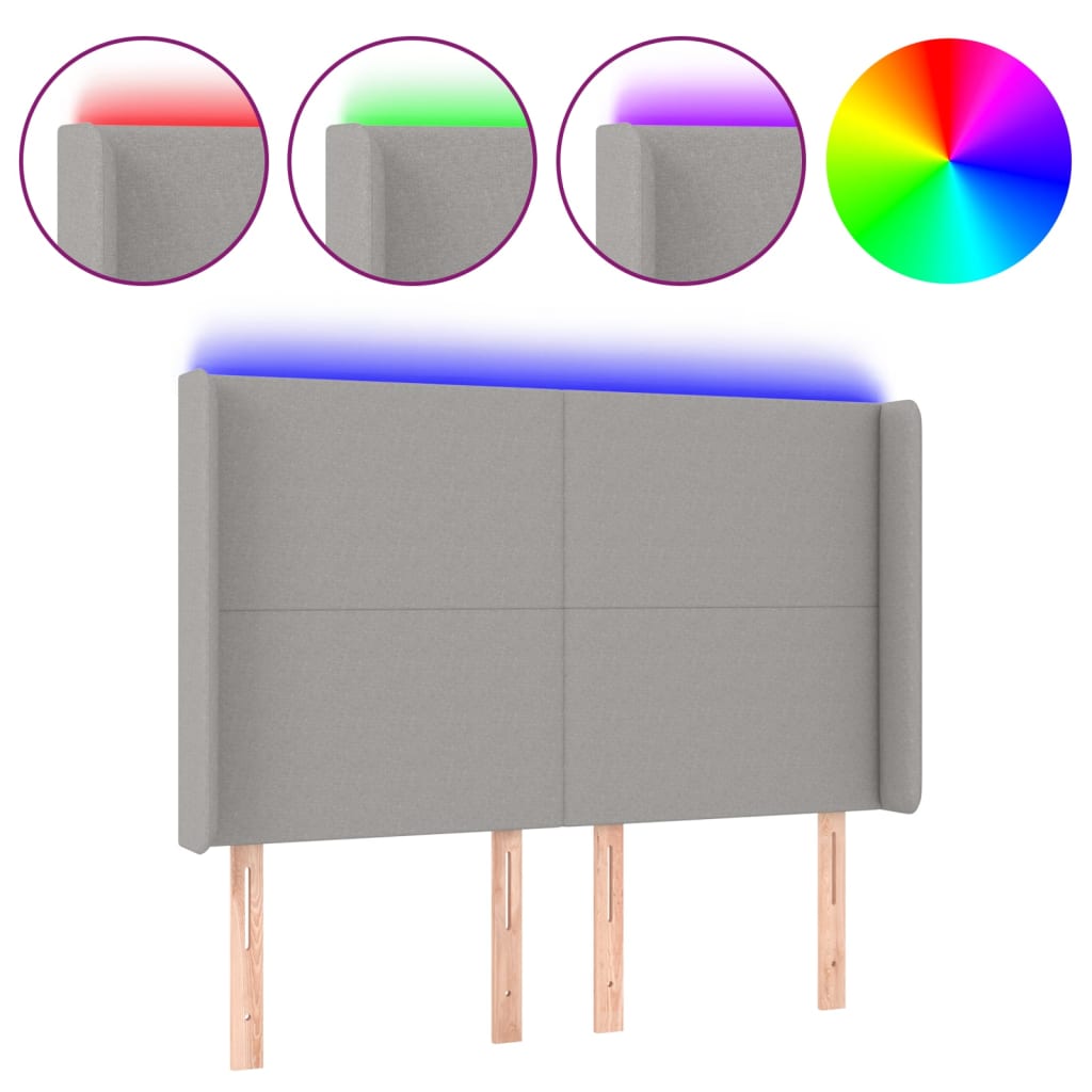 Hoofdbord LED 147x16x118/128 cm stof lichtgrijs