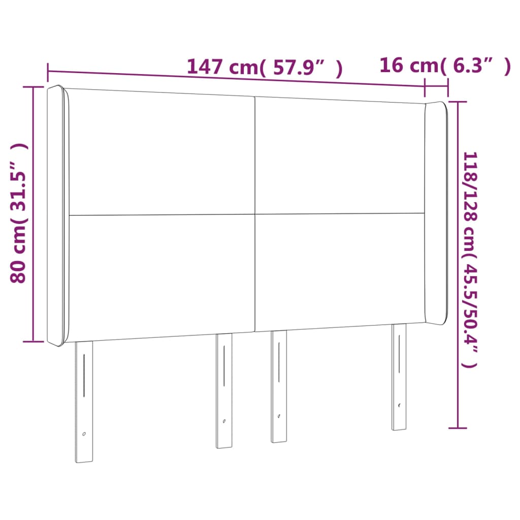 Hoofdbord LED 147x16x118/128 cm stof lichtgrijs